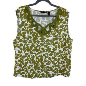 Sherry Taylor Green White Floral Cutout Sleeveless Light V-Neck Blouse Size 1X